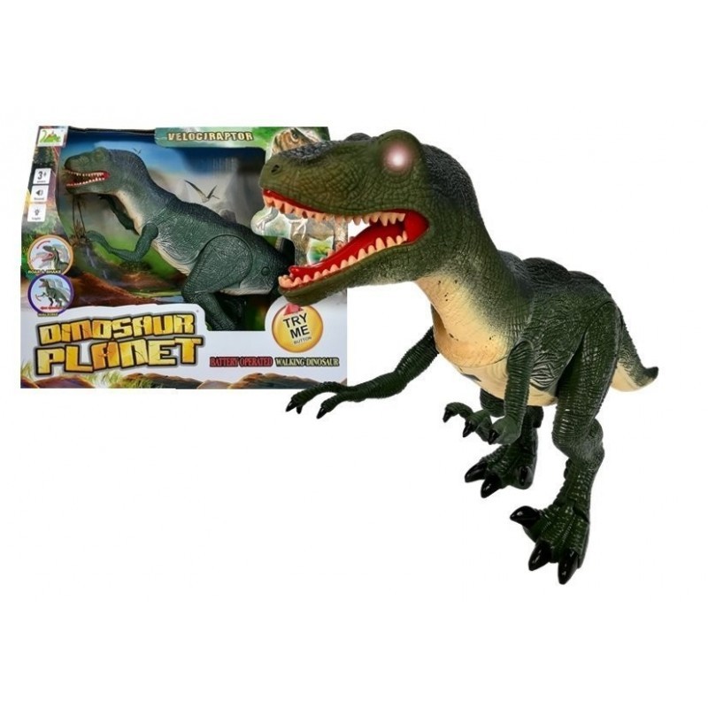 Suur Velociraptor dinosaurus liigutab, tuled ja helid