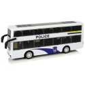 Valge kahekorruseline heliga politseibuss