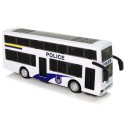 Valge kahekorruseline heliga politseibuss