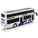 Valge kahekorruseline heliga politseibuss