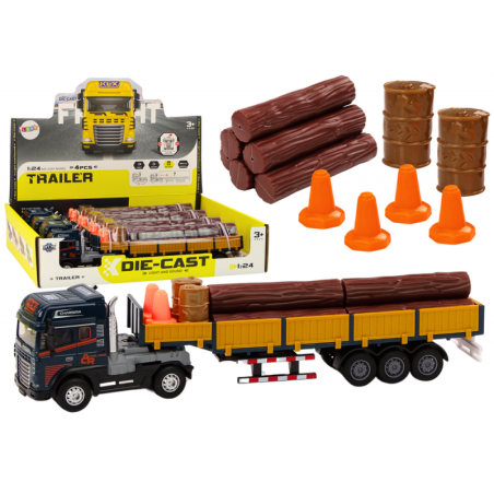 Wood Truck Blue Truck Trailer 1:24 Wood Logs Sounds Lights