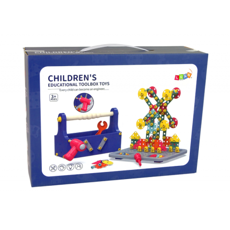 Ehitusplokkide komplekt tööriistakastis + akuga kruvikeeraja DIY TOOL BOX