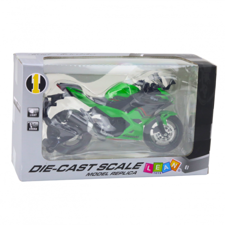 Spordimootorratas metallist, tuled, helid, roheline 1:12