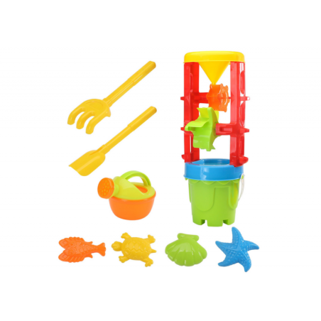 Liivamänguasjade komplekt, suur veski, ämber, värvilised vormid