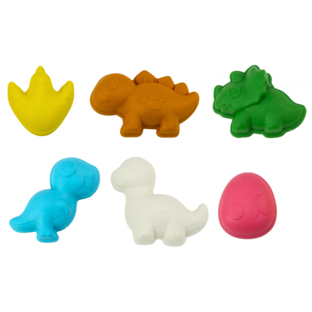 Liivamänguasjade komplekt, kuus vormi, kastekann, dinosaurused