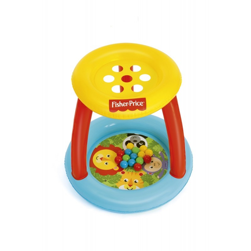 Täispuhutav suplusbassein katusega Fisher-Price Bestway, 89 x 89 x 84 cm, värviliste pallidega