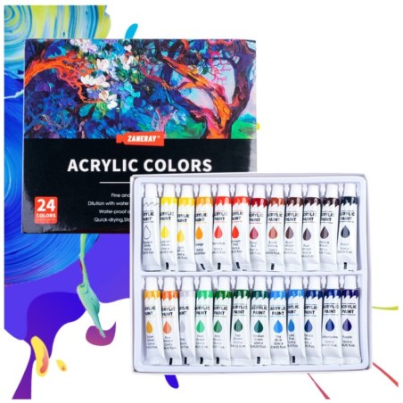 Akrüülkunstivärvide komplekt tuubides, rikkalikult pigmenteeritud 24 tk 12 ml