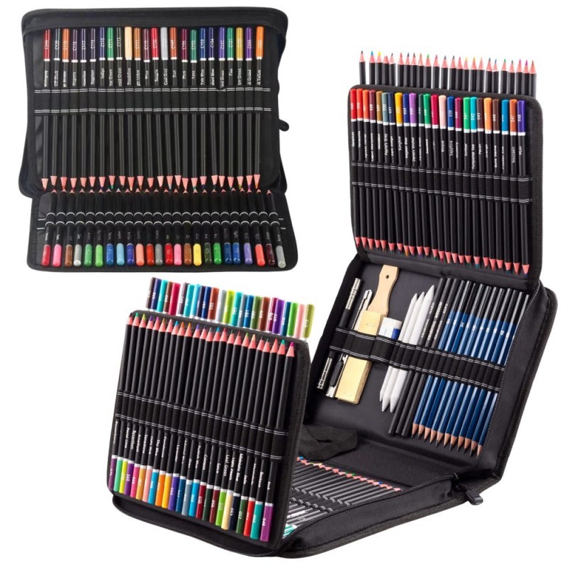 Suur kunstikomplekt pinal, Värvipliiatsid, söetarvikud 145 tk.