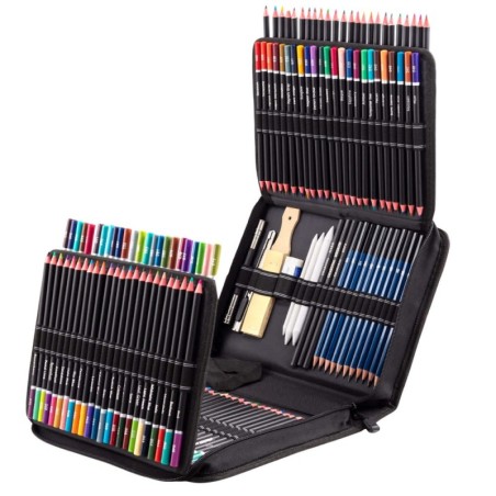 Suur kunstikomplekt pinal, Värvipliiatsid, söetarvikud 145 tk.