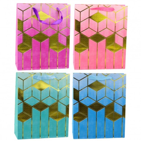 Paberist kinkekott Geomeetriliste mustritega kuldne 32 x 26 x 12 cm