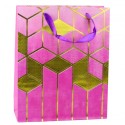 Paberist kinkekott Geomeetriliste mustritega kuldne 32 x 26 x 12 cm