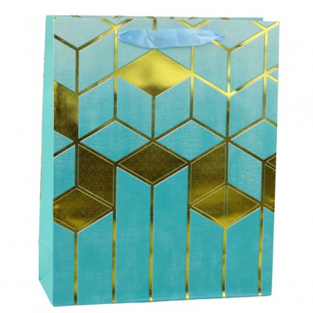 Paberist kinkekott Geomeetriliste mustritega kuldne 32 x 26 x 12 cm