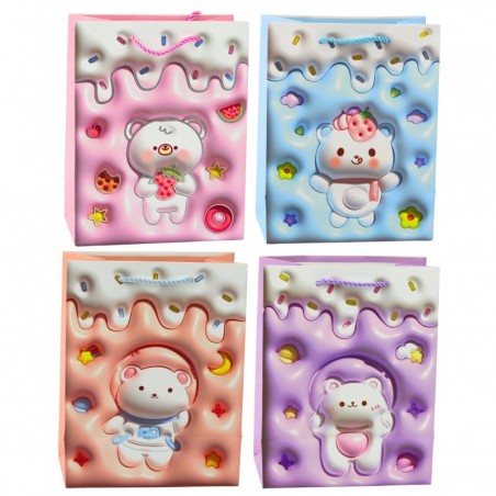 Teddy Bear Paberist kinkekott Pastelsetes värvides 23 x 18 x 10,5 cm