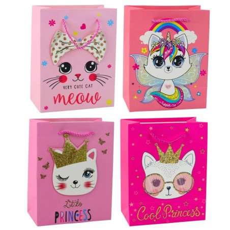 Paberist kinkekott Kittens Glitter Pink 23 x 18 x 10,5 cm