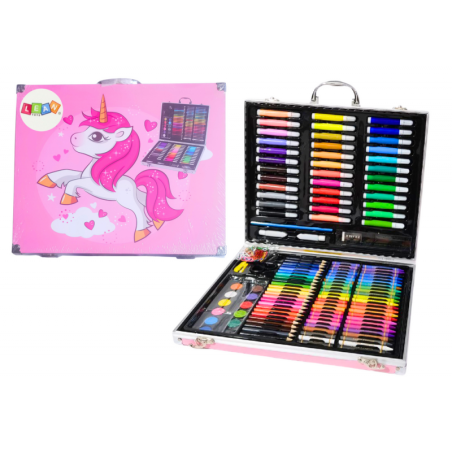 Kunstiline komplekt kohvris ükssarvikuga roosa 150 EL