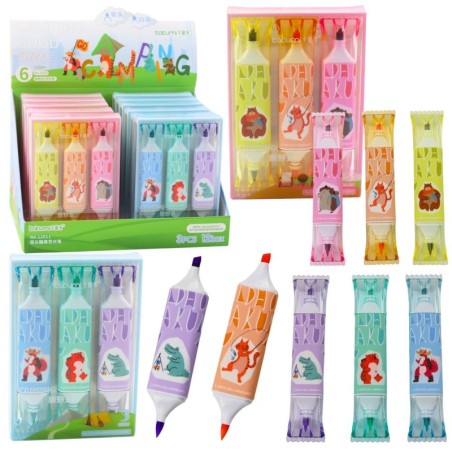 Highlighter Set Pink Blue Animal Motif Two Tips 3tk