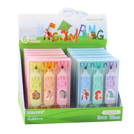 Highlighter Set Pink Blue Animal Motif Two Tips 3tk