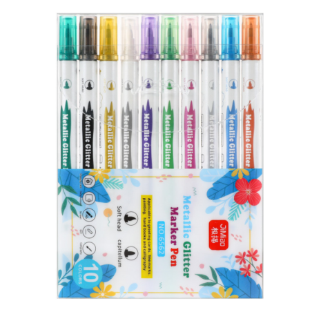 Metallilise säraga markerite komplekt, värviline, kahepoolne, 10 tk