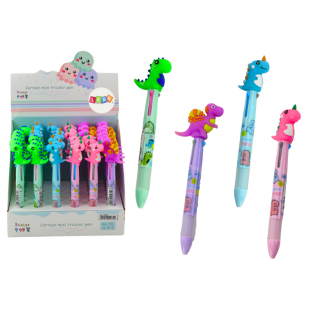 Mitmevärviline pliiats liuguriga 3 värvi dinosaurus