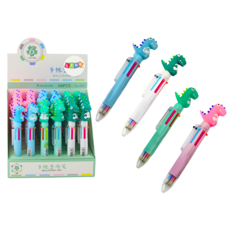 Mitmevärviline dinosauruse automaatne pliiats 6 värvi segu