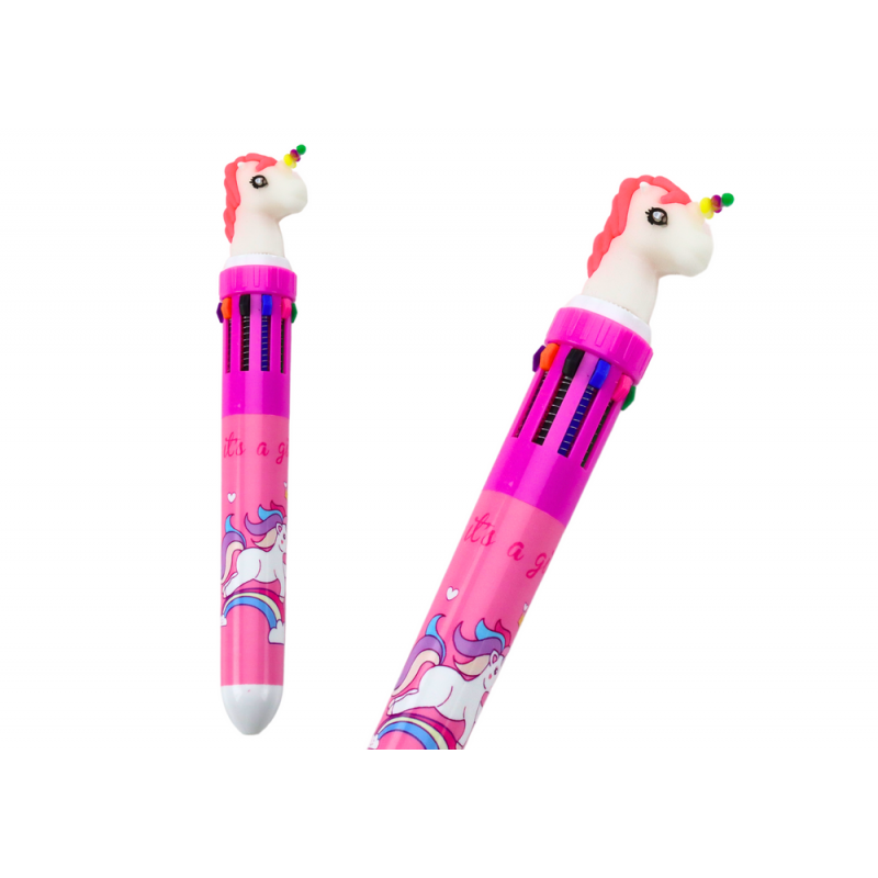 Mitmevärviline Unicorn automaatne pliiats 10 roosa