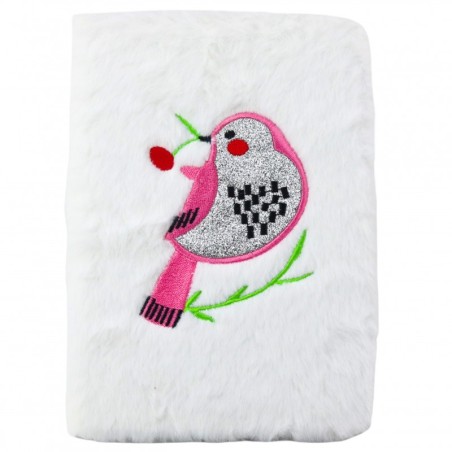 Linnuga hõbedase säravalgega vooderdatud pehme märkmik