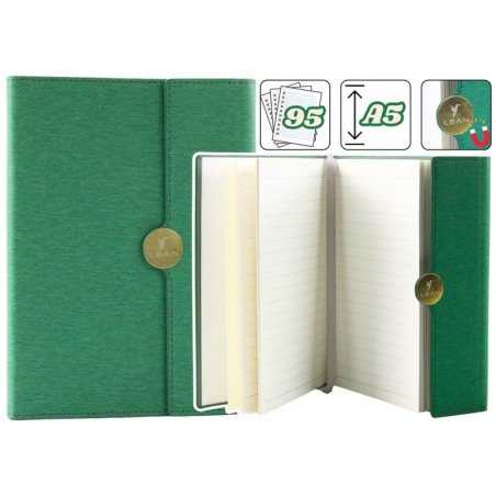 Kontorimärkmik magnetiga märkmik A5, vooderdatud rohelise kaanega