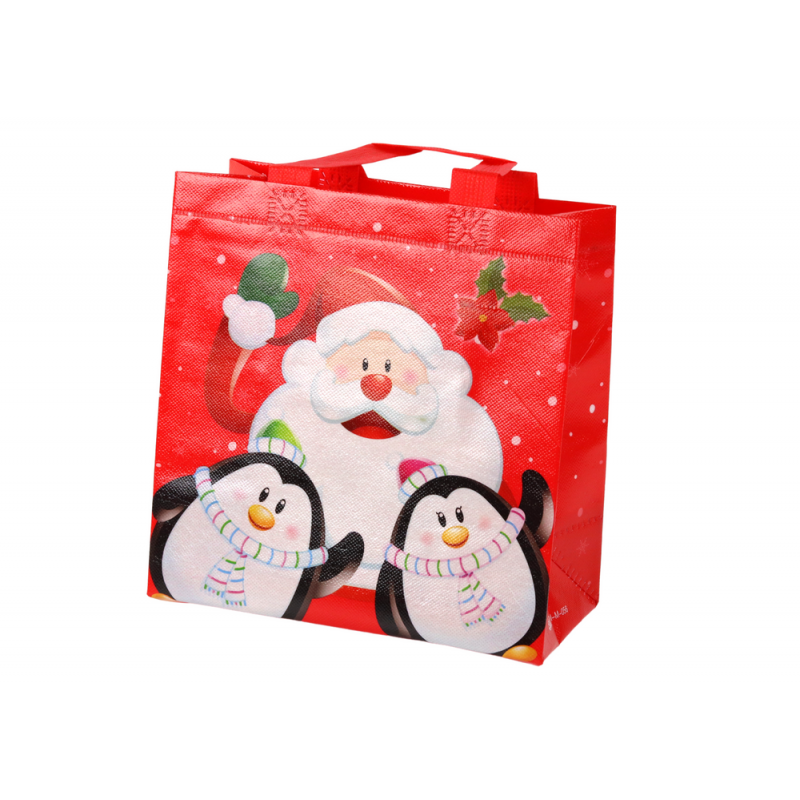 Jõuluvana ja pingviinide punane kingikott 22cm x 22cm x 11cm