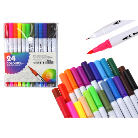 Komplektis 24 erinevat värvi kahepoolset markerit