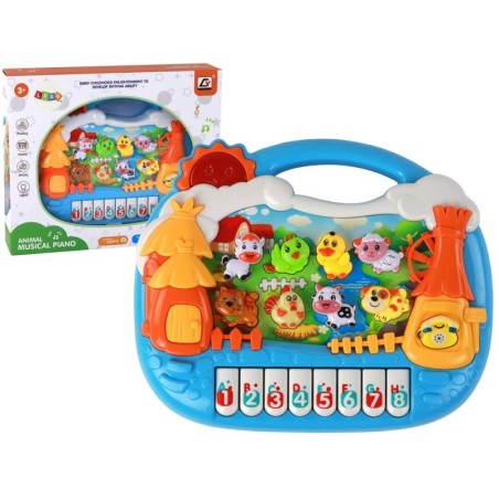 Pianinko õppepaneel, kus õpitakse inglise küla teemalisi loomi