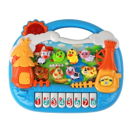 Pianinko õppepaneel, kus õpitakse inglise küla teemalisi loomi