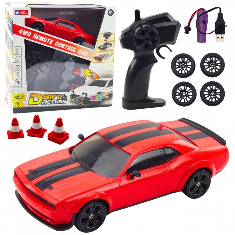 Drift auto Vahetatavate ratastega Kaugjuhitav RC 4WD Red Sport