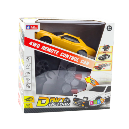 Drifti sportauto vahetatavate ratastega kaugjuhitav RC 4WD kollane sport