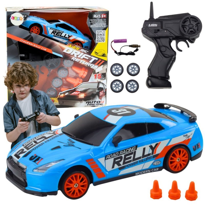 Kaugjuhitav R/C sportauto 1:24 sinised vahetatavad rattad