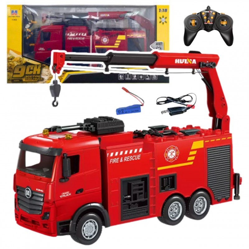 Tuletõrjeauto Kraana kaugjuhtimispuldiga RC tuled Vesi Huina1:18