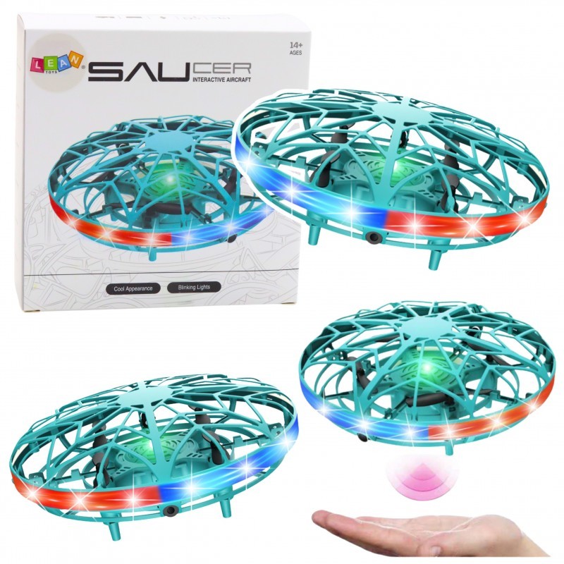 RC käsitsi juhitavad UFO droon LED-tuled türkiissinised
