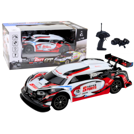 RC Sports Car 1:16 Drift vahetatavad rattad valged ja punased