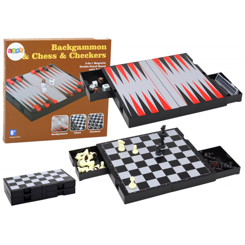 3in1 mängukomplekt Magnetlaua male kabe Backgammon