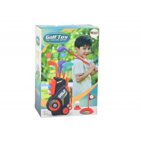 Lastele mõeldud minigolfi komplekt ratastel käru