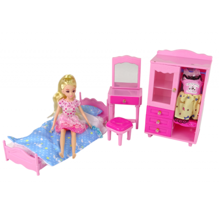 Nukk + Mööblikomplekt - Voodi, riidekapp, Tualettlaud