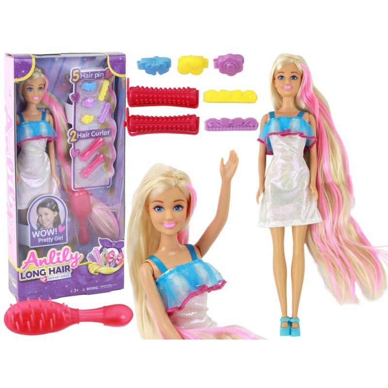 Anlily Dollsi pikkade blondide juuste soengute kujundamine