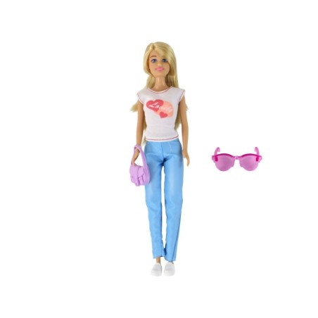 Anlily Lastenukk Pikad Blondid Juuksed Käekott Prillid Valge pluus