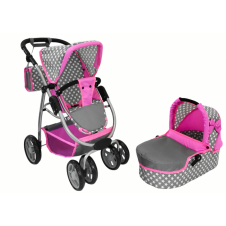 Baby Doll jalutuskäru 2-ühes kandekott Roosad tähed