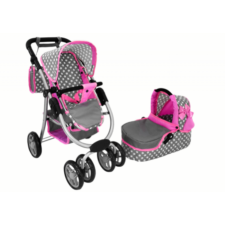 Baby Doll jalutuskäru 2-ühes kandekott Roosad tähed