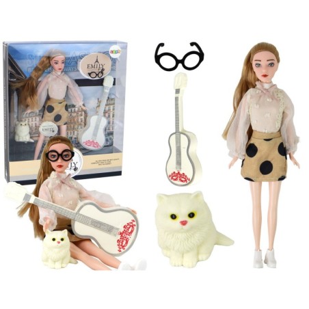 Nukk Emily kitarri prillidega Pika blondi karva kassipoeg