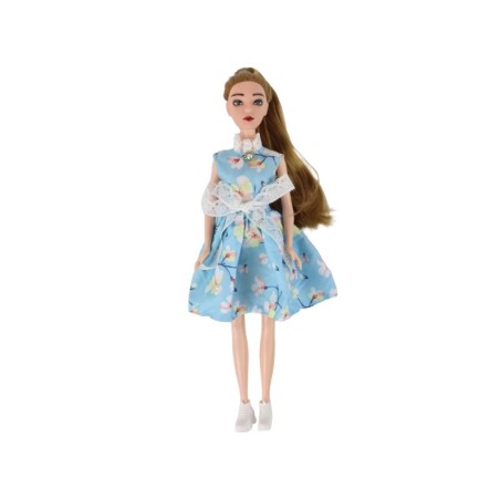 Lastenukk Emily Spring pikkade juustega sinine kleit kassipoeg