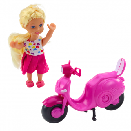 Mini nukukomplekt Doll Scooter Kiiver Roosa