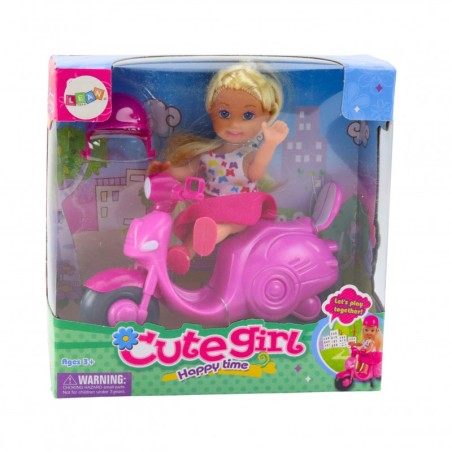 Mini nukukomplekt Doll Scooter Kiiver Roosa