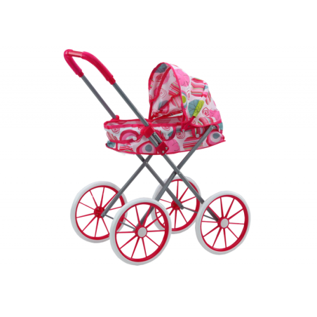 Nukukäru suurte ratastega kokkupandav roosad mustrid