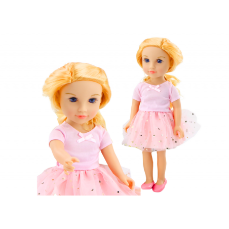 Nukk tülli, roosade, blondide juustega kleidis